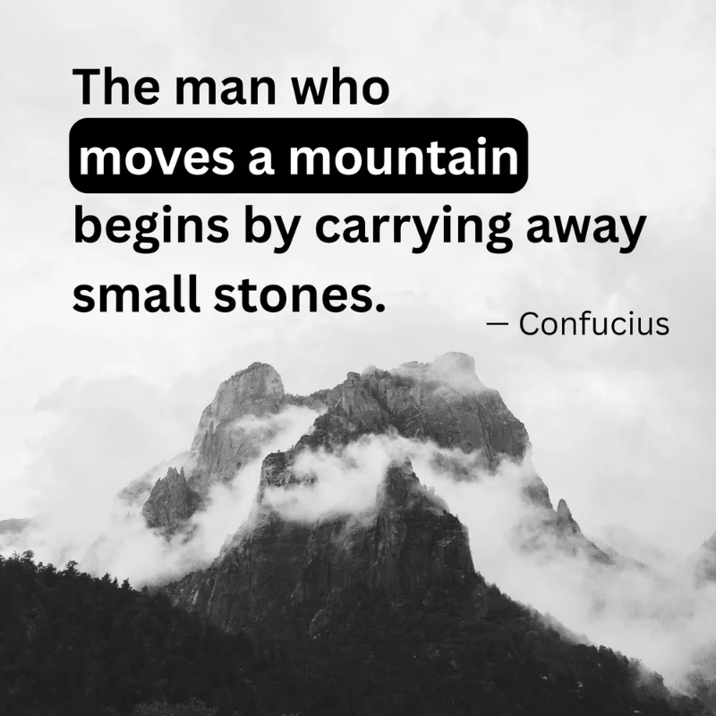 "The man who moves a mountain begins by carrying away small stones." — Confucius