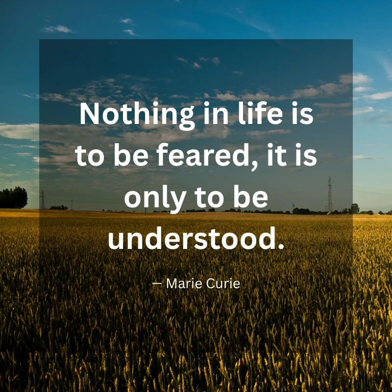 Nothing in life is to be feared, it is only to be understood. — Marie Curie