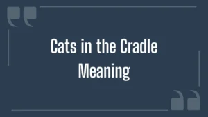 A dark blue graphic framed with quotation marks features white text explaining the cats in the cradle meaning for readers